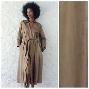 Zara Tan Midi Shirt Dress